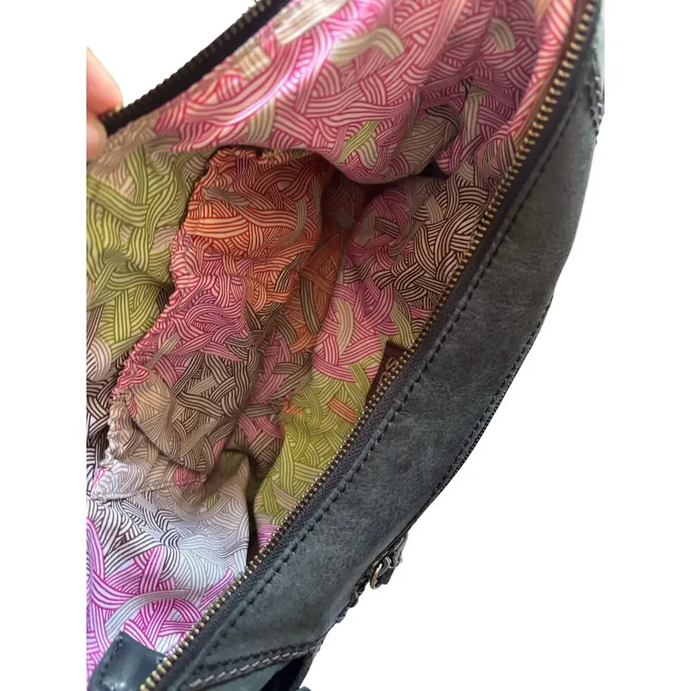 The Sak Kendra Hobo Leather Handbag Boho Y2K Shimmer Details Dark Gray